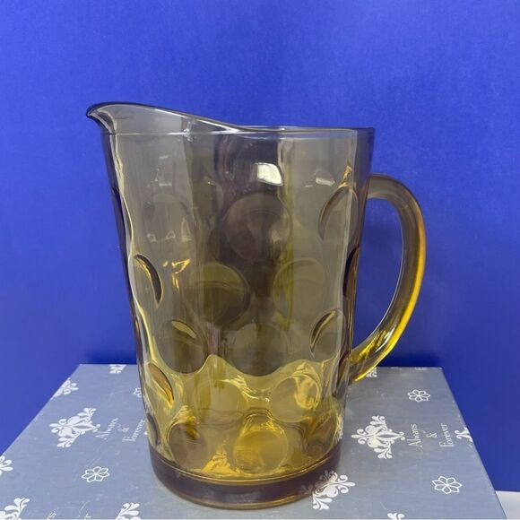 Hazel Atlas Amber Gold Eldorado coin circle Thumbprint Pitcher - Picture 1 of 7